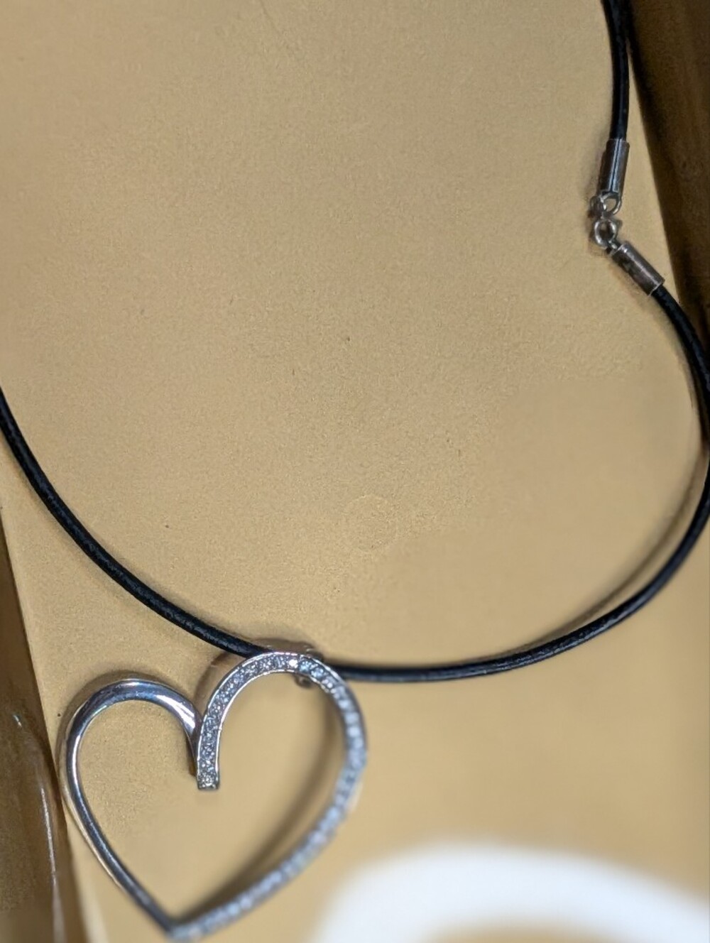 Vintage Sterling Silver Pave Heart Pendant on Leather Cord